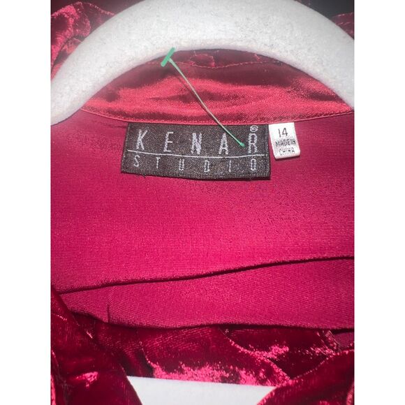 VTG Kenar Studio Crushed Velvet Button Down Up Blouse Sz 14 Silk Holiday Red - Picture 3 of 12